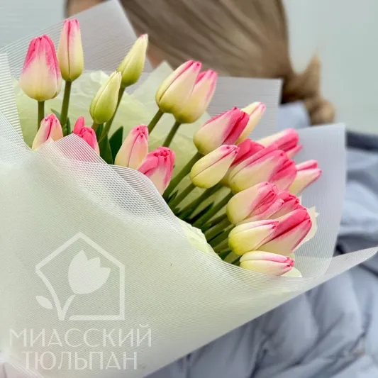 Букет бело-розовых тюльпанов